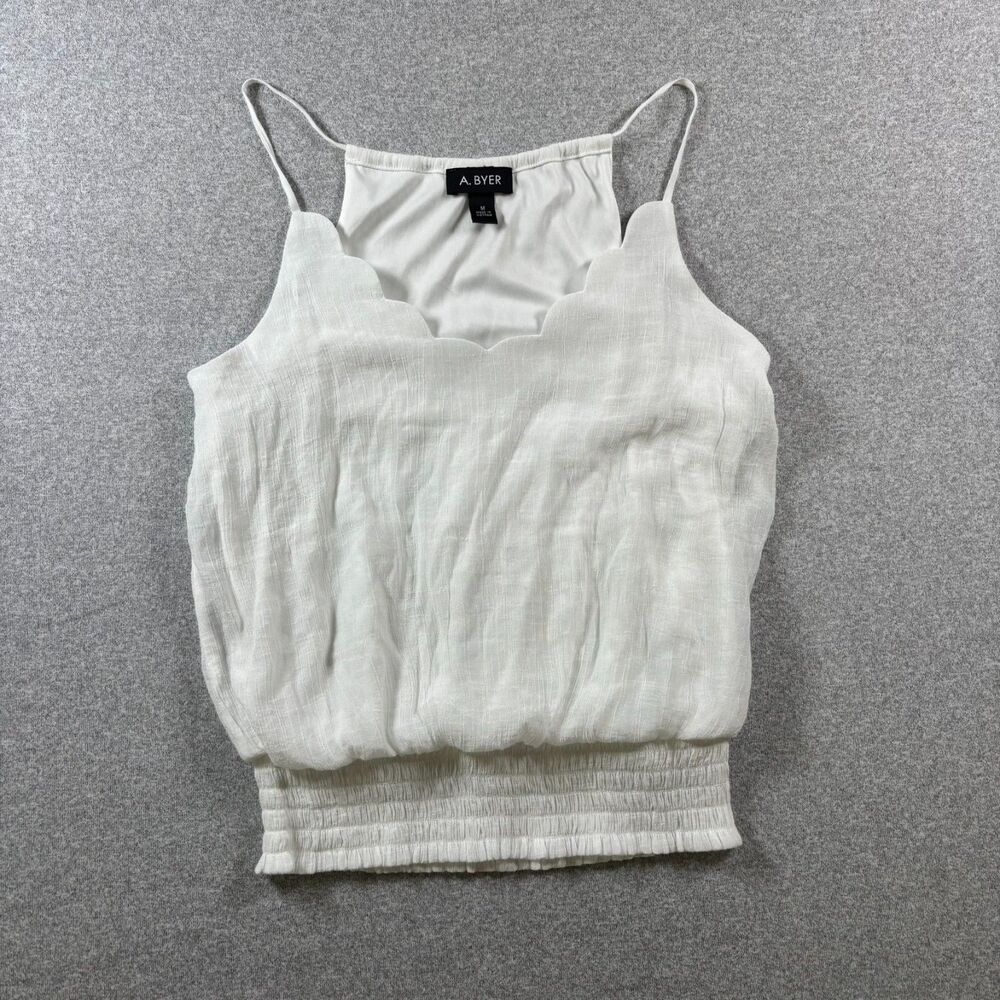 A. Byer Coquette Romantic Scallop Smocked Camisole Top White Size M